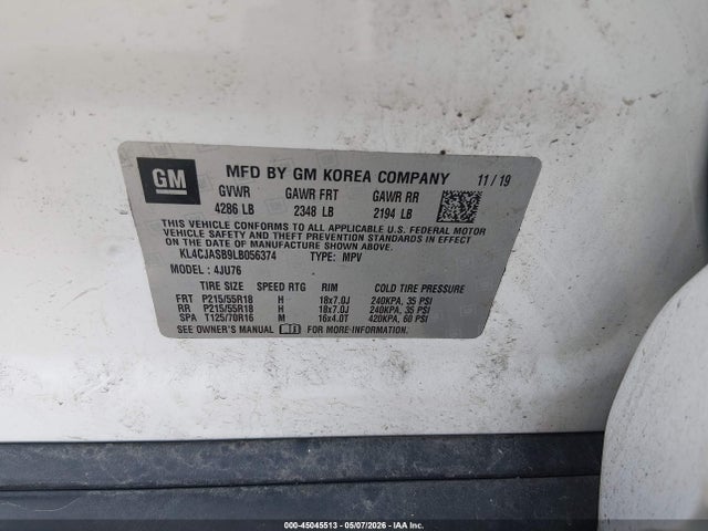 Aukcja sprzedaży 2020 Buick Encore Fwd Preferred, vin: KL4CJASB9LB056374, numer aukcji: 45045513