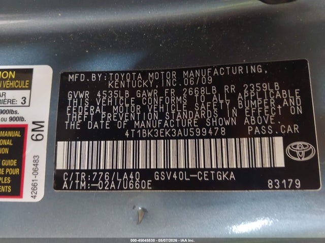 Продаж на аукціоні авто 2010 Toyota Camry Xle V6, vin: 4T1BK3EK3AU599478, номер лоту: 45045530
