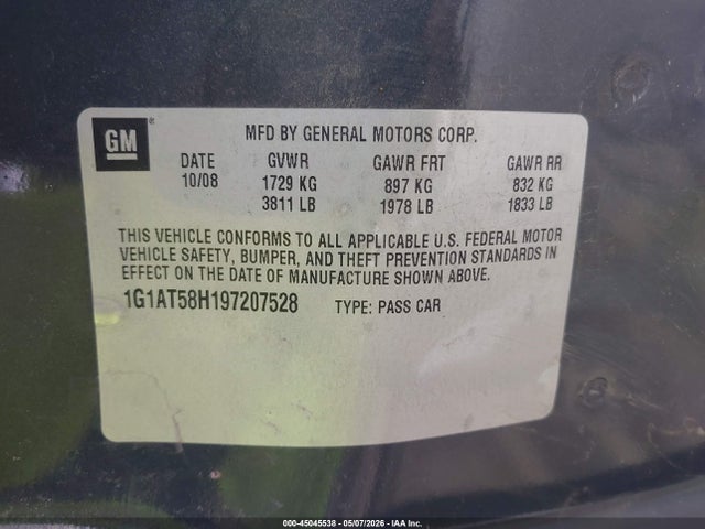 Продажа на аукционе авто 2009 Chevrolet Cobalt Lt, vin: 1G1AT58H197207528, номер лота: 45045538