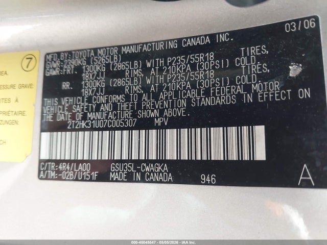 Продаж на аукціоні авто 2007 Lexus Rx 350, vin: 2T2HK31U07C005307, номер лоту: 45045547