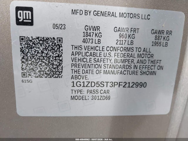 45045562 :رقم المزاد ، 1G1ZD5ST3PF212990 vin ، 2023 Chevrolet Malibu Fwd 1lt مزاد بيع