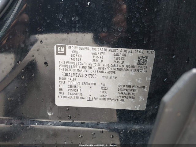 Aukcja sprzedaży 2018 Gmc Terrain Sle, vin: 3GKALMEV7JL217836, numer aukcji: 45045566