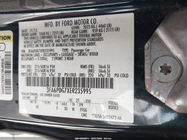 Aukcja sprzedaży 2014 Ford Fusion S, vin: 3FA6P0G7XER235995, numer aukcji: 45045571