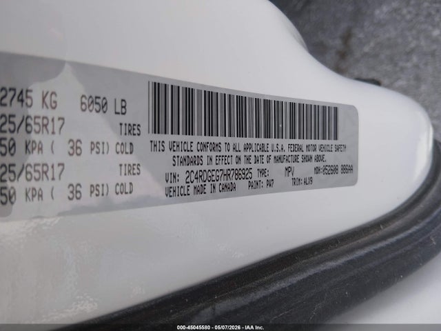 Продажа на аукционе авто 2017 Dodge Grand Caravan Gt, vin: 2C4RDGEG7HR786925, номер лота: 45045580