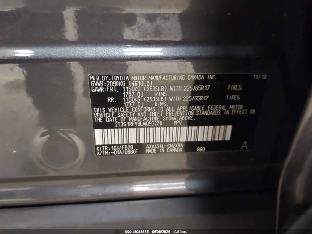 Aukcja sprzedaży 2020 Toyota Rav4 Le, vin: 2T3G1RFV9LW093278, numer aukcji: 45045585