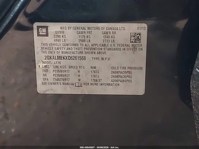45045587 :رقم المزاد ، 2GKALMEKXD6261568 vin ، 2013 Gmc Terrain Sle-1 مزاد بيع