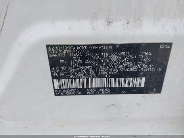 Aukcja sprzedaży 2006 Toyota Rav4 Base V6, vin: JTMBK33V365002185, numer aukcji: 45045596