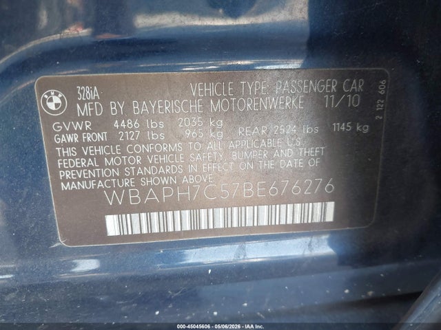 Продаж на аукціоні авто 2011 Bmw 328i, vin: WBAPH7C57BE676276, номер лоту: 45045606