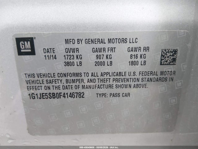 Продаж на аукціоні авто 2015 Chevrolet Sonic Ltz Auto, vin: 1G1JE5SB0F4146782, номер лоту: 45045608