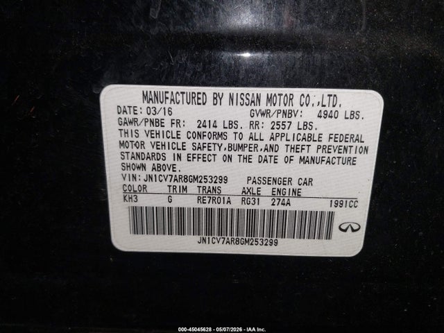 45045628 :رقم المزاد ، JN1CV7AR8GM253299 vin ، 2016 Infiniti Q50 2.0t Premium مزاد بيع