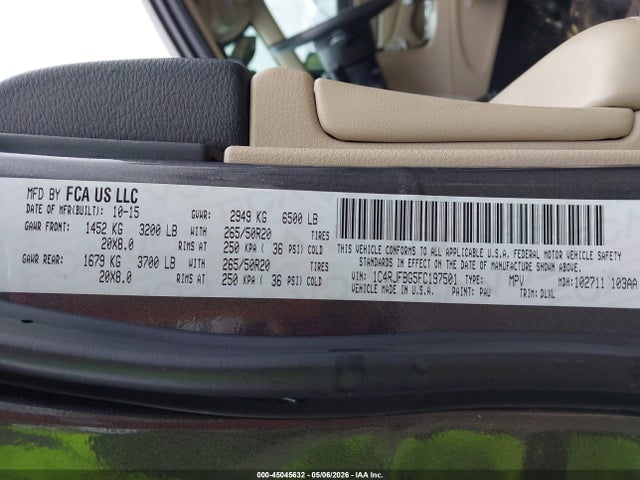 Продаж на аукціоні авто 2015 Jeep Grand Cherokee Limited, vin: 1C4RJFBG5FC197501, номер лоту: 45045632