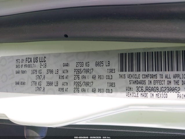 Продаж на аукціоні авто 2018 Ram 1500 Tradesman  4x2 6'4 Box, vin: 3C6JR6AG9JG230052, номер лоту: 45045649