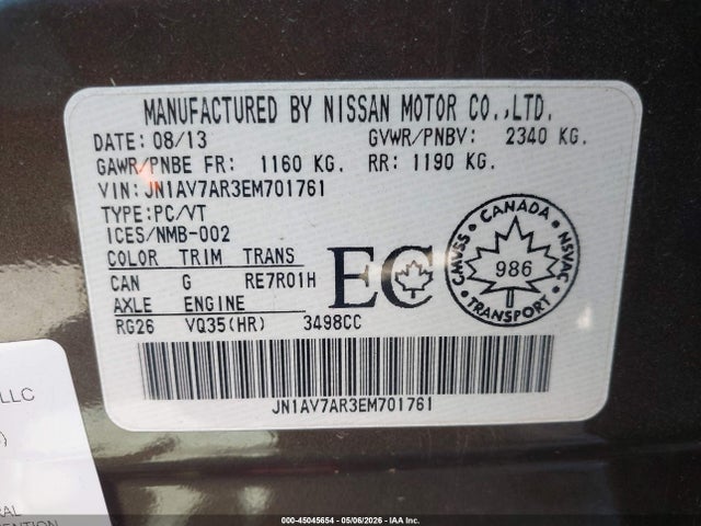Aukcja sprzedaży 2014 Infiniti Q50 Hybrid Premium/sport, vin: JN1AV7AR3EM701761, numer aukcji: 45045654