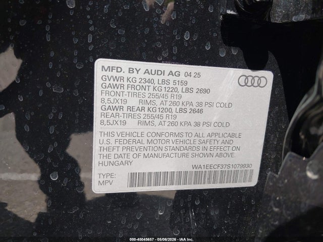 2025 Audi Q3 Premium 45 Tfsi S Line Quattro Tiptronic მანქანა იყიდება აუქციონზე, vin: WA1EECF37S1079930, აუქციონის ნომერი: 45045657