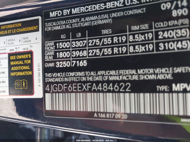 Продаж на аукціоні авто 2015 Mercedes-benz Gl 450 4matic, vin: 4JGDF6EEXFA484622, номер лоту: 45045667