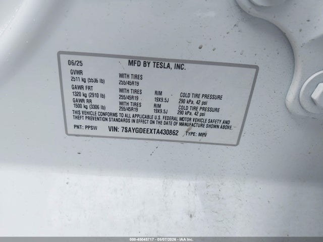 Aukcja sprzedaży 2026 Tesla Model Y All-wheel Drive/long Range Launch Series/premium All-wheel Drive, vin: 7SAYGDEEXTA430862, numer aukcji: 45045717