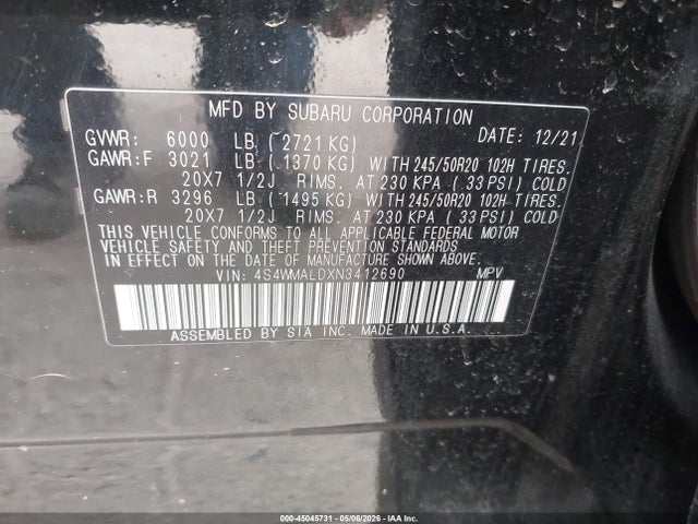 Продаж на аукціоні авто 2022 Subaru Ascent Limited, vin: 4S4WMALDXN3412690, номер лоту: 45045731
