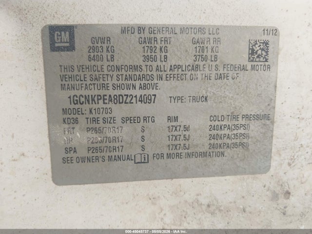 Aukcja sprzedaży 2013 Chevrolet Silverado 1500 Work Truck, vin: 1GCNKPEA8DZ214097, numer aukcji: 45045737
