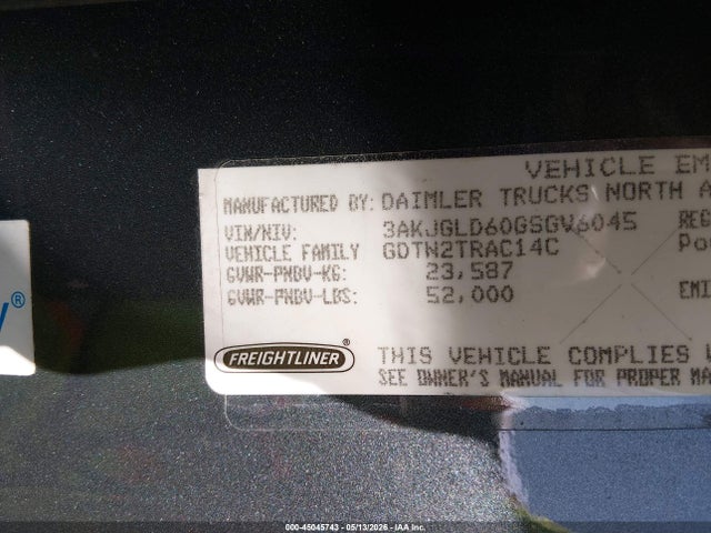 Aukcja sprzedaży 2016 Freightliner Cascadia 125, vin: 3AKJGLD60GSGV6045, numer aukcji: 45045743