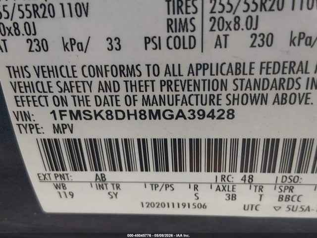 Aukcja sprzedaży 2021 Ford Explorer Xlt, vin: 1FMSK8DH8MGA39428, numer aukcji: 45045776