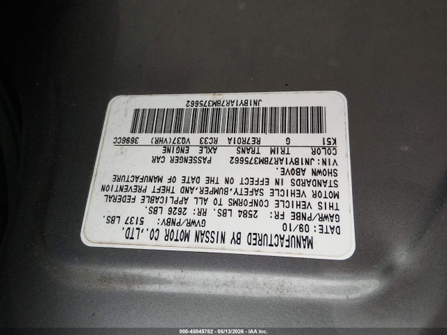 Aukcja sprzedaży 2011 Infiniti M37x, vin: JN1BY1AR7BM375662, numer aukcji: 45045782