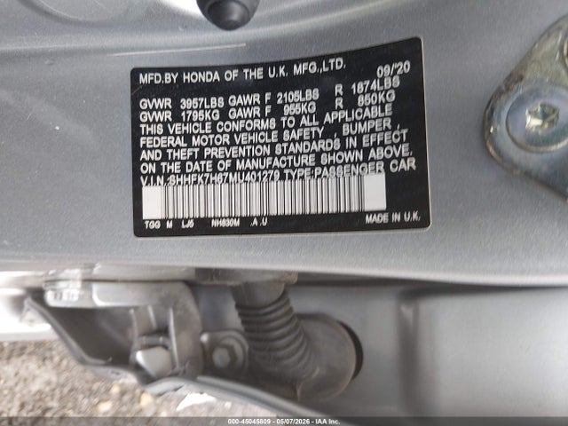 Aukcja sprzedaży 2021 Honda Civic Ex, vin: SHHFK7H67MU401279, numer aukcji: 45045809