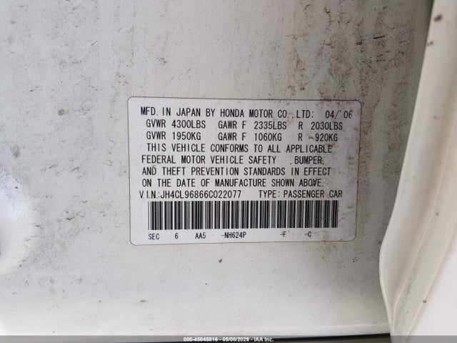 Aukcja sprzedaży 2006 Acura Tsx, vin: JH4CL96866C022077, numer aukcji: 45045816
