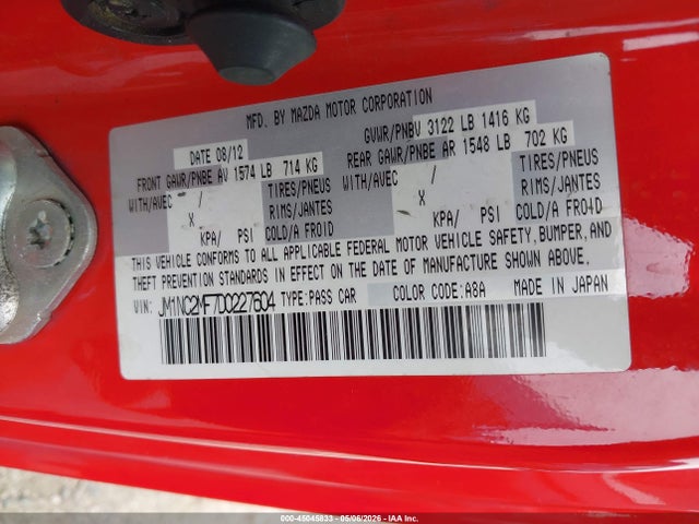 Продажа на аукционе авто 2013 Mazda Mx-5 Miata Club, vin: JM1NC2MF7D0227604, номер лота: 45045833