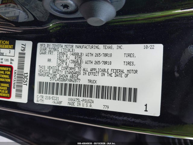 Продаж на аукціоні авто 2023 Toyota Tundra Sr5, vin: 5TFLA5DB6PX062877, номер лоту: 45045838
