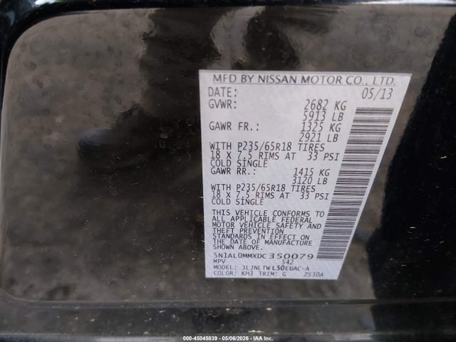 Aukcja sprzedaży 2013 Infiniti Jx35, vin: 5N1AL0MMXDC350079, numer aukcji: 45045839