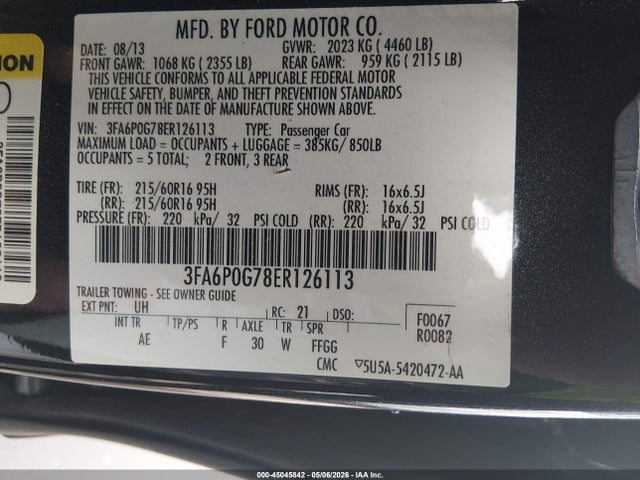 Продажа на аукционе авто 2014 Ford Fusion S, vin: 3FA6P0G78ER126113, номер лота: 45045842