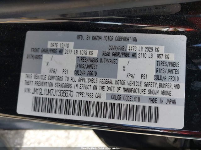2018 Mazda Mazda6 Sport მანქანა იყიდება აუქციონზე, vin: JM1GL1UM7J1336670, აუქციონის ნომერი: 45045865