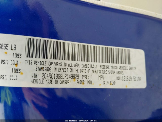 45045870 :رقم المزاد ، 2C4RC1BG8LR149829 vin ، 2020 Chrysler Pacifica Touring L مزاد بيع