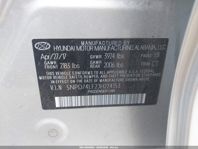 Продаж на аукціоні авто 2018 Hyundai Elantra Se, vin: 5NPD74LF2JH224153, номер лоту: 45045952