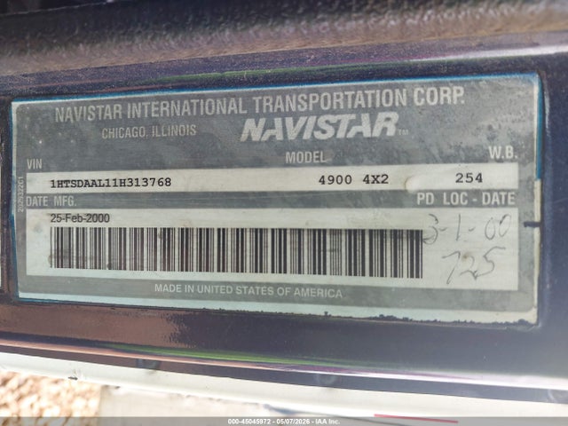 45045972 :رقم المزاد ، 1HTSDAAL11H313768 vin ، 2001 International 4000 4900 مزاد بيع