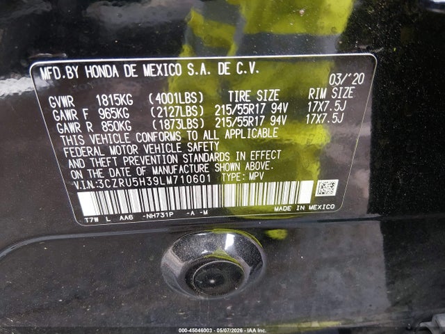 Продажа на аукционе авто 2020 Honda Hr-v 2wd Lx, vin: 3CZRU5H39LM710601, номер лота: 45046003