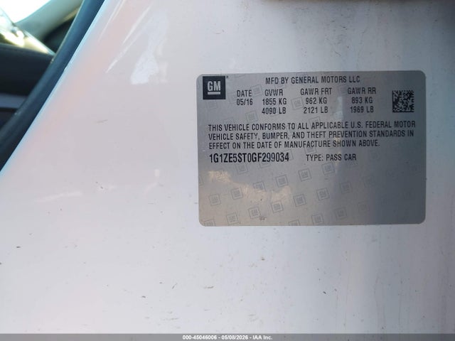 Продаж на аукціоні авто 2016 Chevrolet Malibu 1lt, vin: 1G1ZE5ST0GF299034, номер лоту: 45046006