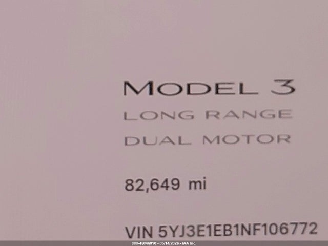 Продажа на аукционе авто 2022 Tesla Model 3 Long Range Dual Motor All-wheel Drive, vin: 5YJ3E1EB1NF106772, номер лота: 45046010