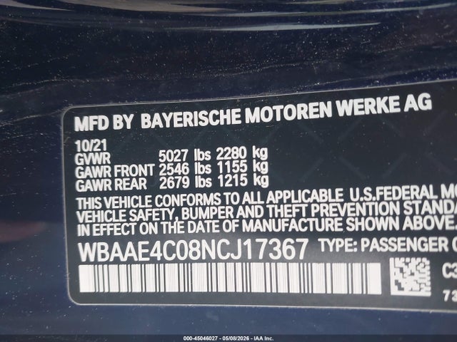 45046027 :رقم المزاد ، WBAAE4C08NCJ17367 vin ، 2022 Bmw 840 I Xdrive مزاد بيع