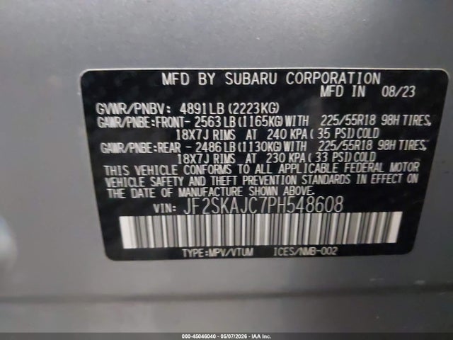 Продаж на аукціоні авто 2023 Subaru Forester Sport, vin: JF2SKAJC7PH548608, номер лоту: 45046040