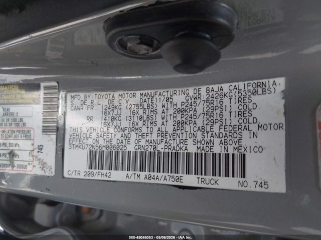 Продаж на аукціоні авто 2006 Toyota Tacoma Prerunner V6, vin: 3TMKU72N56M006025, номер лоту: 45046053