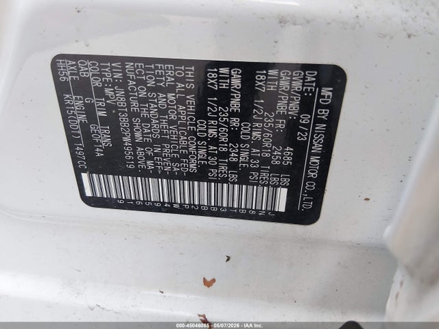 2023 Nissan Rogue Sv Intelligent Awd მანქანა იყიდება აუქციონზე, vin: JN8BT3BB2PW495619, აუქციონის ნომერი: 45046085