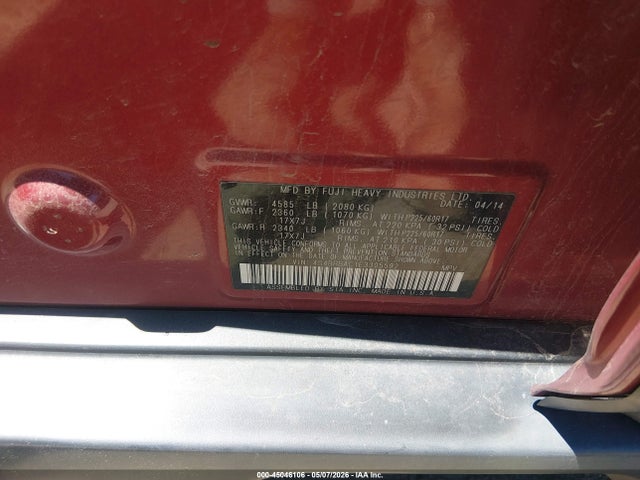 45046106 :رقم المزاد ، 4S4BRBAC1E3305592 vin ، 2014 Subaru Outback 2.5i مزاد بيع