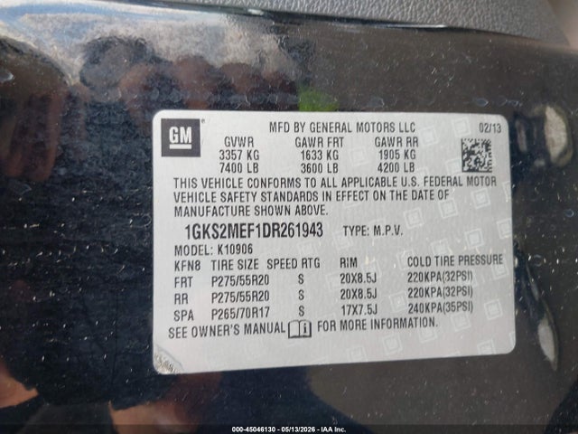 Aukcja sprzedaży 2013 Gmc Yukon Xl 1500 Denali, vin: 1GKS2MEF1DR261943, numer aukcji: 45046130