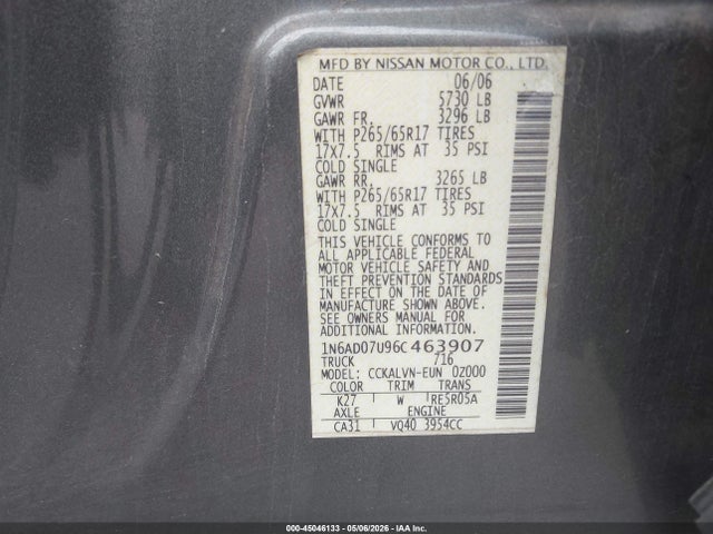 Продажа на аукционе авто 2006 Nissan Frontier Le, vin: 1N6AD07U96C463907, номер лота: 45046133