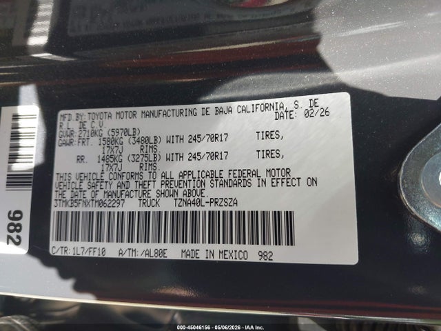 3TMKB5FNXTM062297 Toyota Tacoma Sr5