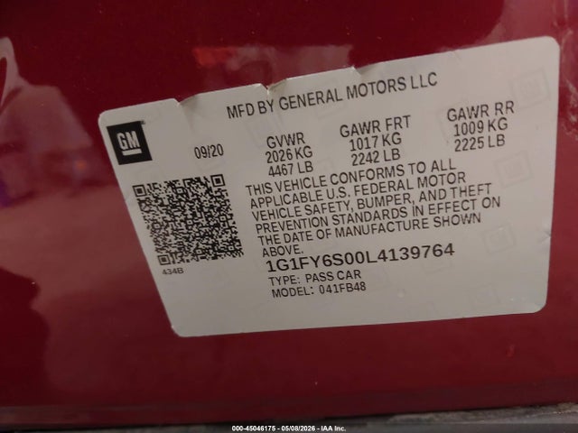 1G1FY6S00L4139764 Chevrolet Bolt Ev Fwd Lt