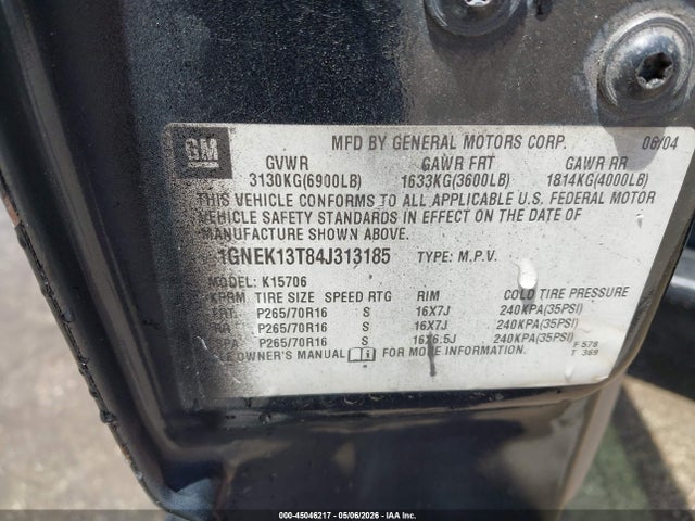 Продажа на аукционе авто 2004 Chevrolet Tahoe Lt, vin: 1GNEK13T84J313185, номер лота: 45046217