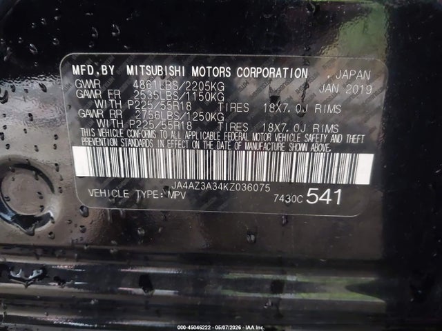 Aukcja sprzedaży 2019 Mitsubishi Outlander Sel, vin: JA4AZ3A34KZ036075, numer aukcji: 45046222