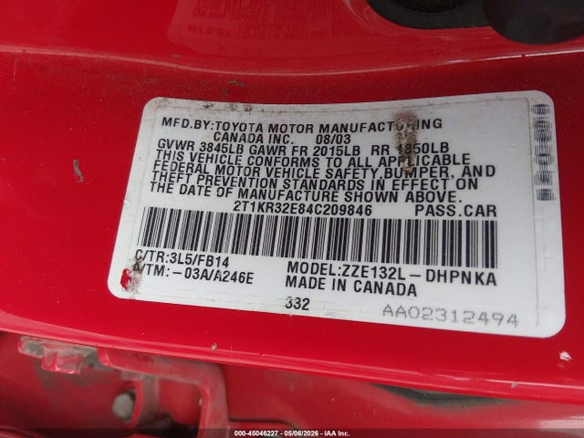 Продаж на аукціоні авто 2004 Toyota Matrix Xr, vin: 2T1KR32E84C209846, номер лоту: 45046227